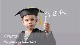  Presentation with abc - Colorful PPT theme enhanced with abc graduation - child in graduate uniform writing backdrop and a gray colored foreground
