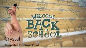  Presentation with lecture hall - Cool new PPT layouts with abc graduation - fingers posed as students backdrop and a coral colored foreground