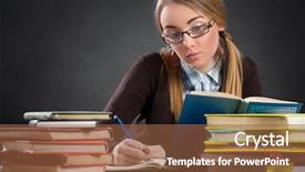  Presentation with abc - Presentation design with abc graduation - student girl with glasses sitting background and a tawny brown colored foreground