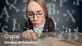  Presentation with girl reading - Beautiful presentation theme featuring abc graduation - young girl reading a book backdrop and a coral colored foreground