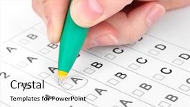  Presentation with questions - Amazing presentation having abcd - responding to test questions close-up backdrop and a  colored foreground