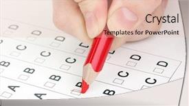  Presentation with questions answers question answer icon - Slide deck featuring abcd - responding to test questions close-up background and a  colored foreground