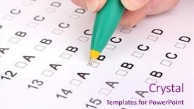  Presentation with questions answers question answer icon - Slides featuring abcd - responding to test questions close-up background and a  colored foreground