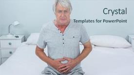  Presentation with trachea and stomach - Colorful PPT theme enhanced with abdomen pain - sad senior man touching stomach backdrop and a sky blue colored foreground