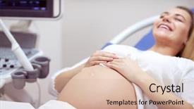  Presentation with baby ultrasound - Theme enhanced with abdomen radiology - cheerful pregnant woman on ultrasound background and a lemonade colored foreground