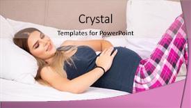  Presentation with pregnant woman in hospital - Theme consisting of abdomen x ray - happy young pregnant woman background and a  colored foreground