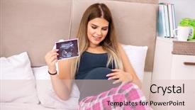  Presentation with pregnant woman - Theme having abdomen x ray - happy young pregnant woman background and a  colored foreground