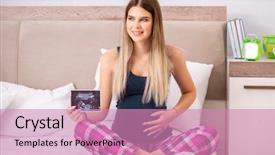 Presentation with pregnant woman in hospital - PPT layouts with abdomen x ray - happy young pregnant woman background and a  colored foreground