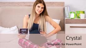  Presentation with pregnant woman cleaning - Beautiful slides featuring abdomen x ray - happy young pregnant woman backdrop and a  colored foreground