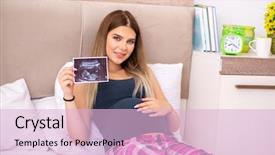  Presentation with pregnant woman in hospital - Colorful PPT layouts enhanced with abdomen x ray - happy young pregnant woman backdrop and a  colored foreground