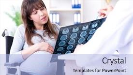  Presentation with pregnant woman doctor - PPT layouts having abdomen x ray - pregnant woman visiting doctor background and a light blue colored foreground