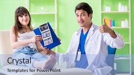  Presentation with pregnant woman - Presentation theme with abdomen x ray - pregnant woman visiting radiologyst background and a  colored foreground