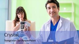  Presentation with pregnant woman - Presentation design with abdomen x ray - pregnant woman visiting radiologyst background and a  colored foreground