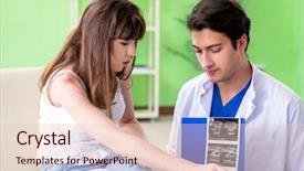  Presentation with pregnant woman - Colorful slide deck enhanced with abdomen x ray - pregnant woman visiting radiologyst backdrop and a  colored foreground