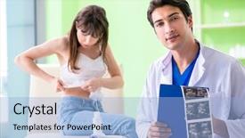  Presentation with ultrasound - Beautiful presentation theme featuring abdomen x ray - pregnant woman visiting radiologyst backdrop and a light blue colored foreground