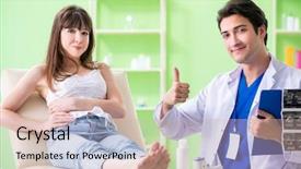  Presentation with pregnant woman - Slides with abdomen x ray - pregnant woman visiting radiologyst background and a soft green colored foreground