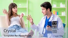  Presentation with ultrasound - Presentation with abdomen x ray - pregnant woman visiting radiologyst background and a light blue colored foreground