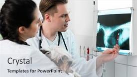  Presentation with veterinary - Amazing presentation design having abdomen x ray - two young veterinary doctors examining backdrop and a sky blue colored foreground