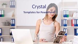  Presentation with pregnant - PPT theme featuring abdomen x ray - young pregnant employee working background and a sky blue colored foreground