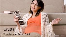  Presentation with pregnant woman - Presentation theme featuring abdomen x ray - young pregnant woman at home background and a coral colored foreground