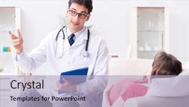  Presentation with pregnant woman doctor - Cool new presentation design with abdominal exam - pregnant woman patient visiting doctor backdrop and a light blue colored foreground