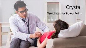  Presentation with pregnant woman doctor - Colorful presentation theme enhanced with abdominal exam - pregnant woman patient visiting doctor backdrop and a light gray colored foreground