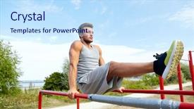  Presentation with lifestyle - PPT theme enhanced with abdominal exercise on parallel bar background and a sky blue colored foreground