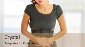  Presentation with stomach - Colorful PPT theme enhanced with woman with stomach issues backdrop and a coral colored foreground