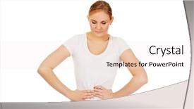  Presentation with stomach - Cool new slides with young woman with stomach ache backdrop and a sky blue colored foreground