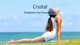  Presentation with girl model - Cool new PPT layouts with abdominal stomach muscles in cobra backdrop and a sky blue colored foreground