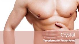  Presentation with facial pain medical man - Slide set enhanced with abdominal treatment - muscled man holding his belly background and a coral colored foreground