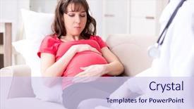  Presentation with patient and doctor - Cool new presentation theme with abdominal treatment - pregnant woman patient visiting doctor backdrop and a sky blue colored foreground