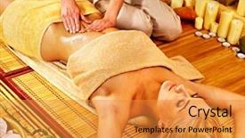  Presentation with bamboo - Beautiful slide deck featuring abdominal treatment - young woman getting massage backdrop and a gold colored foreground