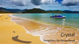  Presentation with lonely man new zealand tourists - PPT theme with abell - coastal view abel tasman national background and a coral colored foreground