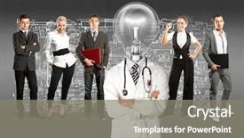  Presentation with idea - Beautiful presentation design featuring aboout crm erp - idea concept lamp head doctor backdrop and a  colored foreground