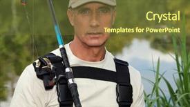  Presentation with fisherman - Slide set consisting of abound - handsome middle-aged fisherman by riverside background and a  colored foreground
