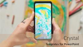  Presentation with artwork - Presentation theme featuring above-angle-of-smartphone-held background and a coral colored foreground