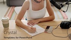  Presentation with radio - Theme featuring above-angle-of-young-woman background and a  colored foreground