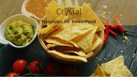  Presentation with salsa guacamole - Audience pleasing PPT layouts consisting of above bowl of nachos with salsa and guacamole sauces on dark wooden table backdrop and a gold colored foreground