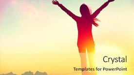 Presentation with hiking - Cool new PPT theme with above her head in celebration backdrop and a white colored foreground