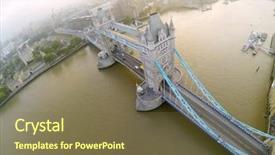  Presentation with london buildings and streets view - Presentation design consisting of above london bridge over thames background and a violet colored foreground