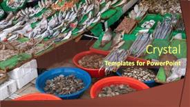  Presentation with fishes - Presentation theme having above-of-assorted-fresh-fishes background and a tawny brown colored foreground