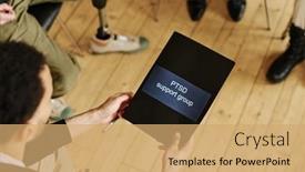  Presentation with black hands - PPT layouts consisting of above-shot-of-hands background and a coral colored foreground