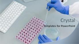  Presentation with chemical reaction - Slide deck consisting of above-shot-of-unrecognizable-pharmacologist background and a light blue colored foreground