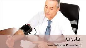  Presentation with blood pressure - Presentation theme consisting of above view businessman measuring blood background and a coral colored foreground