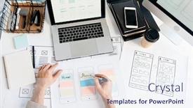  Presentation with sticky notes - Beautiful theme featuring above-view-of-app-interface backdrop and a sky blue colored foreground