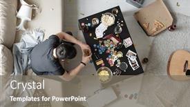  Presentation with messy - Presentation theme featuring above-view-of-brunette-man background and a gray colored foreground