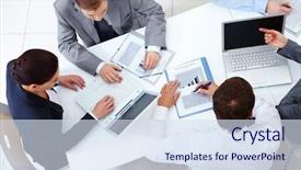  Presentation with team business top view - Beautiful presentation theme featuring above view of business team backdrop and a sky blue colored foreground