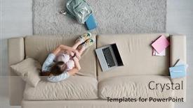  Presentation with living above - Cool new presentation theme with above-view-of-depressed-schoolgirl backdrop and a light gray colored foreground