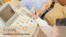  Presentation with ultrasound machine - Beautiful PPT theme featuring above-view-of-doctor backdrop and a soft green colored foreground